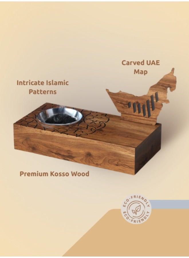 HilalFul UAE Kosso Wood Map Madkhan Incense Holder | Home Decoration Incense Stand | Bakhoor Burner | Home Fragrance | Diffuser  Madkhan | Gift Set for Wedding, Anniversary, Eid, Ramadan - Image 3